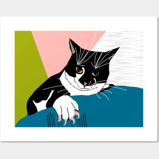 Cute Tuxedo Cat with claws, evil cat  Copyright TeAnne Posters and Art